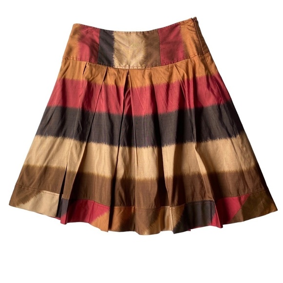 Hilton Hollis Silk Skirt Size 10 Full A-Line Pleated Fall Stripe Cherry Caramel - Picture 1 of 10